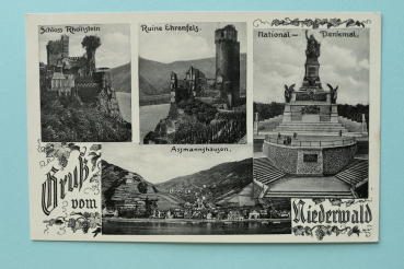 Ansichtskarte AK Gruß vom Niederwald 1920-1940 Schloss Rheinstein Ruine Ehrenfels National Denkmal Architektur Ortsansicht Hessen